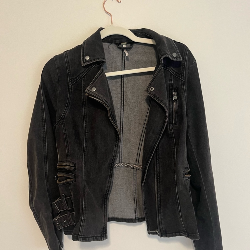 Black Denim Biker Jacket